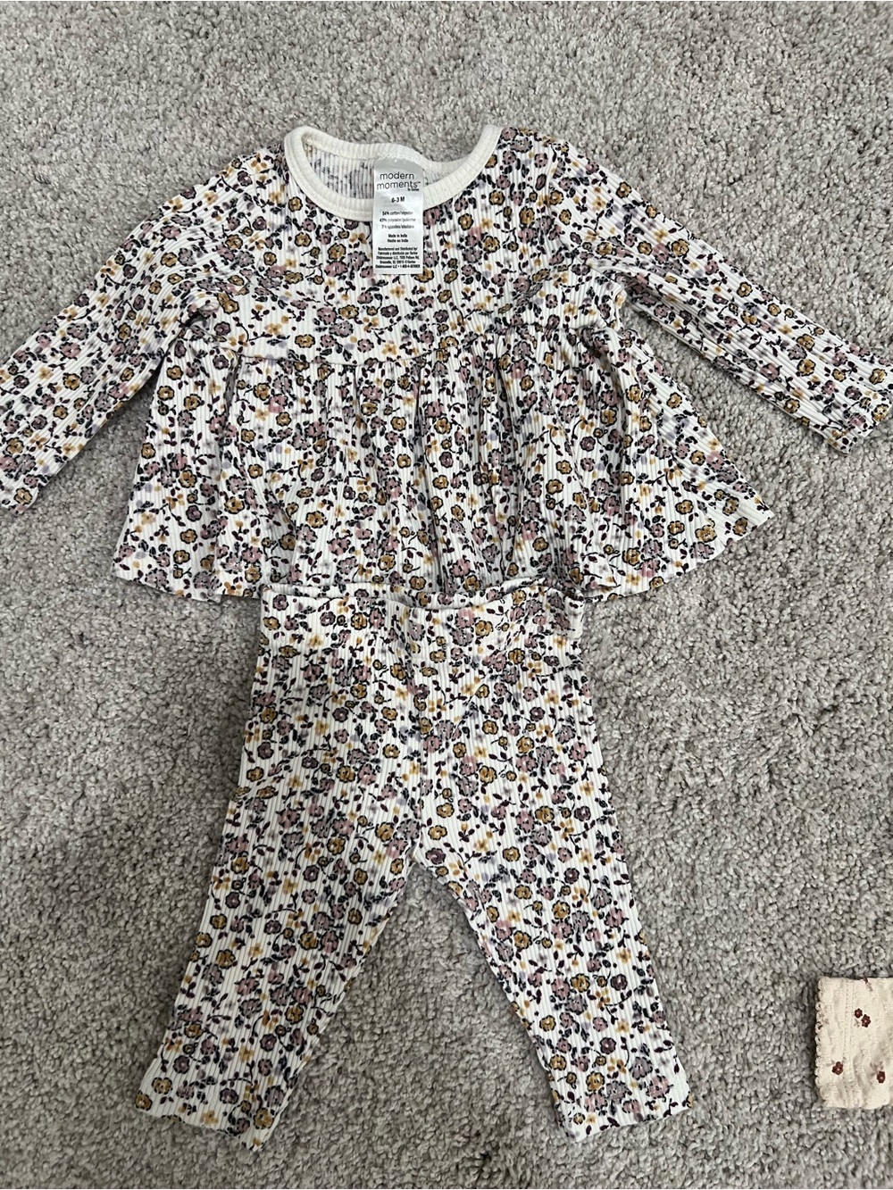 modern moments Floral Ribbed Baby Matching Set - Cream with Floral